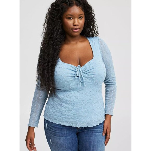 Torrid Mesh Tie Front Top Mountain Spring Blue Lace Lined Plus Sz 3 (3X) - Picture 1 of 10
